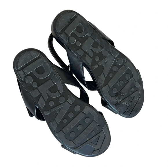 100% Authentic Prada Genuine Leather Slingback Sandals Black Adjustable 37 7 - Picture 7 of 7